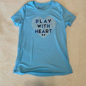 Under Armour Girls T-shirt Size Youth S, Aqua Blue, Polyester, Good Condition